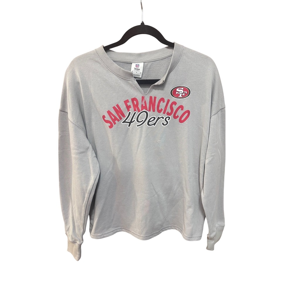 NFL Team Apparel San Francisco 49ers Gray Notched Sweatshirt Womens Medium - Picture 1 of 7